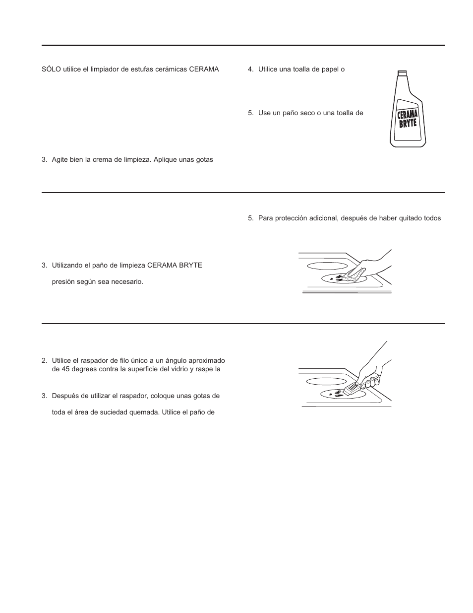 Cómo limpiar la estufa de vidrio, Limpieza normal de uso diario, Residuos pegados | Residuos pegados rebeldes | GE PHS920SFSS User Manual | Page 50 / 56