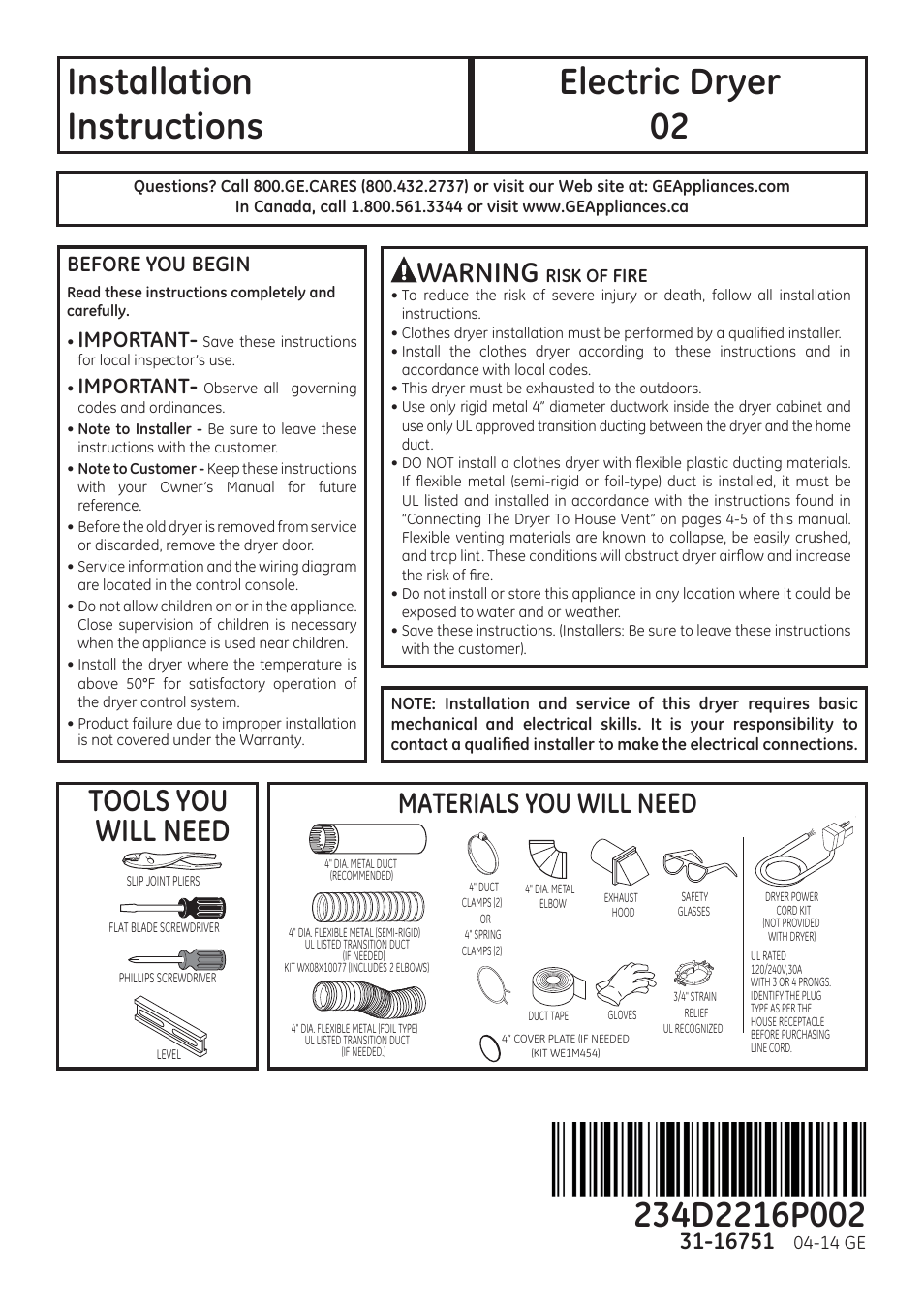 GE GTDL210EDWW User Manual | 8 pages