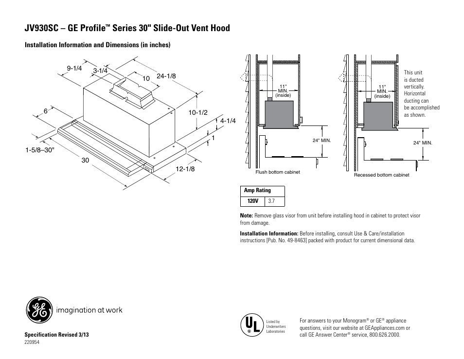 GE JV930SCBR User Manual | 2 pages