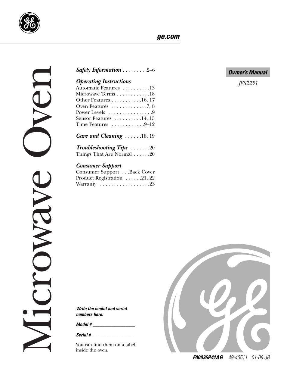 GE JES2251SJ User Manual | 24 pages