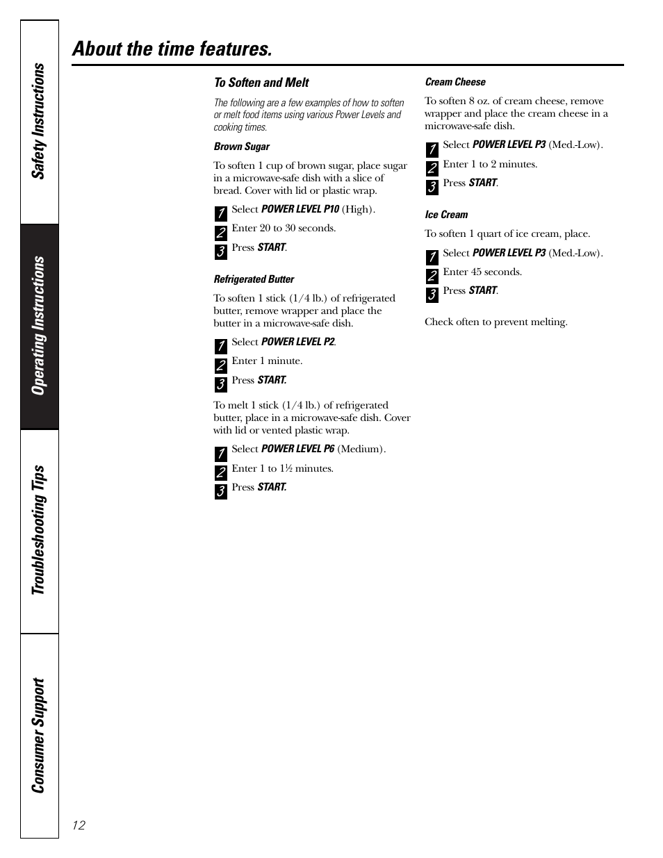 About the time features | GE JES2251SJ User Manual | Page 12 / 24