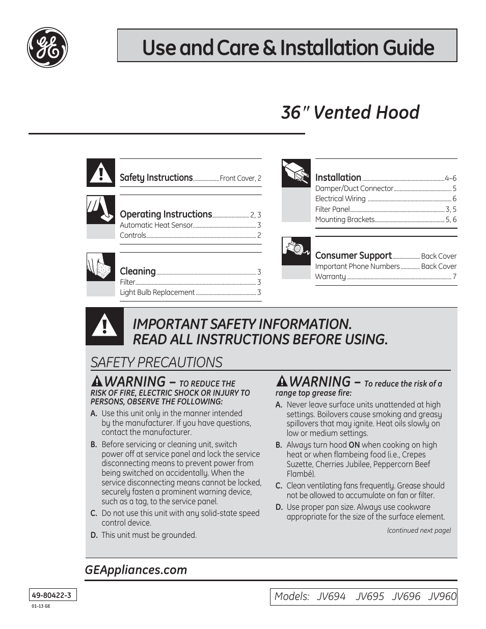 GE JV960SCBR User Manual | 8 pages