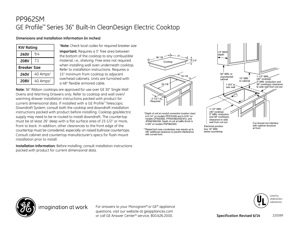 GE PP962SMSS User Manual | 2 pages