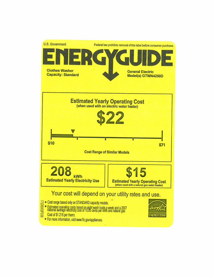 GE GTWN4250DWS User Manual | 1 page