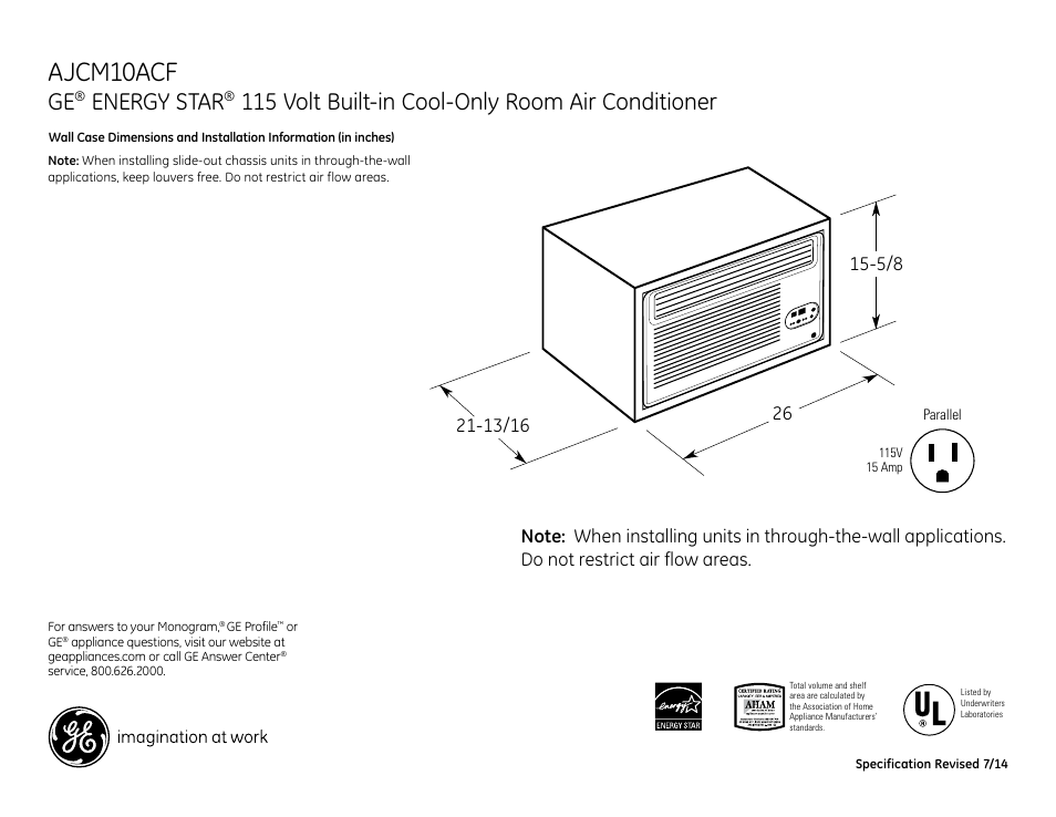 GE AJCM10ACF User Manual | 3 pages