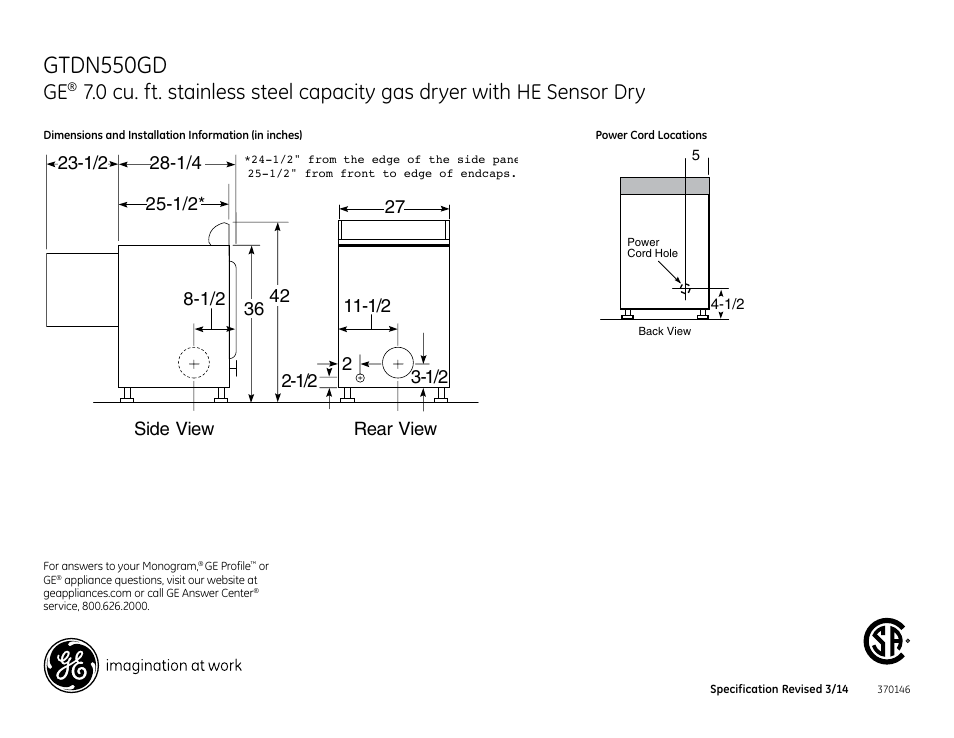 Gtdn550gd | GE GTDN550GDWW User Manual | Page 2 / 4