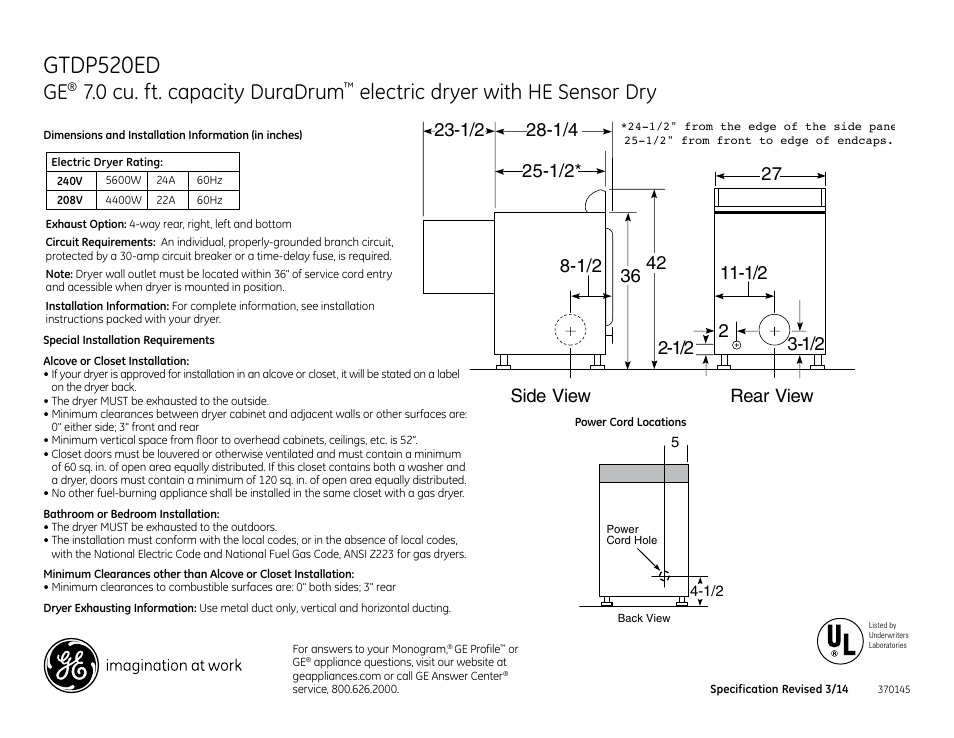 GE GTDP520EDWW User Manual | 3 pages