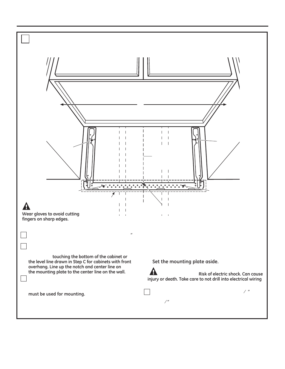 Installation instructions, Warning, Caution | Aligning the mounting plate | GE JNM3161DFBB User Manual | Page 11 / 48