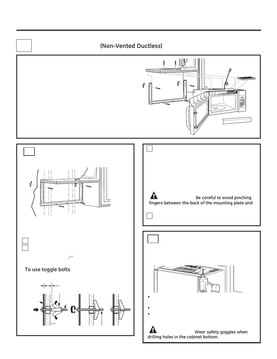 Installation instructions, Recirculating, Caution | 1rq9hqwhg'xfwohvv, Installation overview, Attach the mounting plate to the wall a1 | GE JNM3161DFBB User Manual | Page 13 / 48