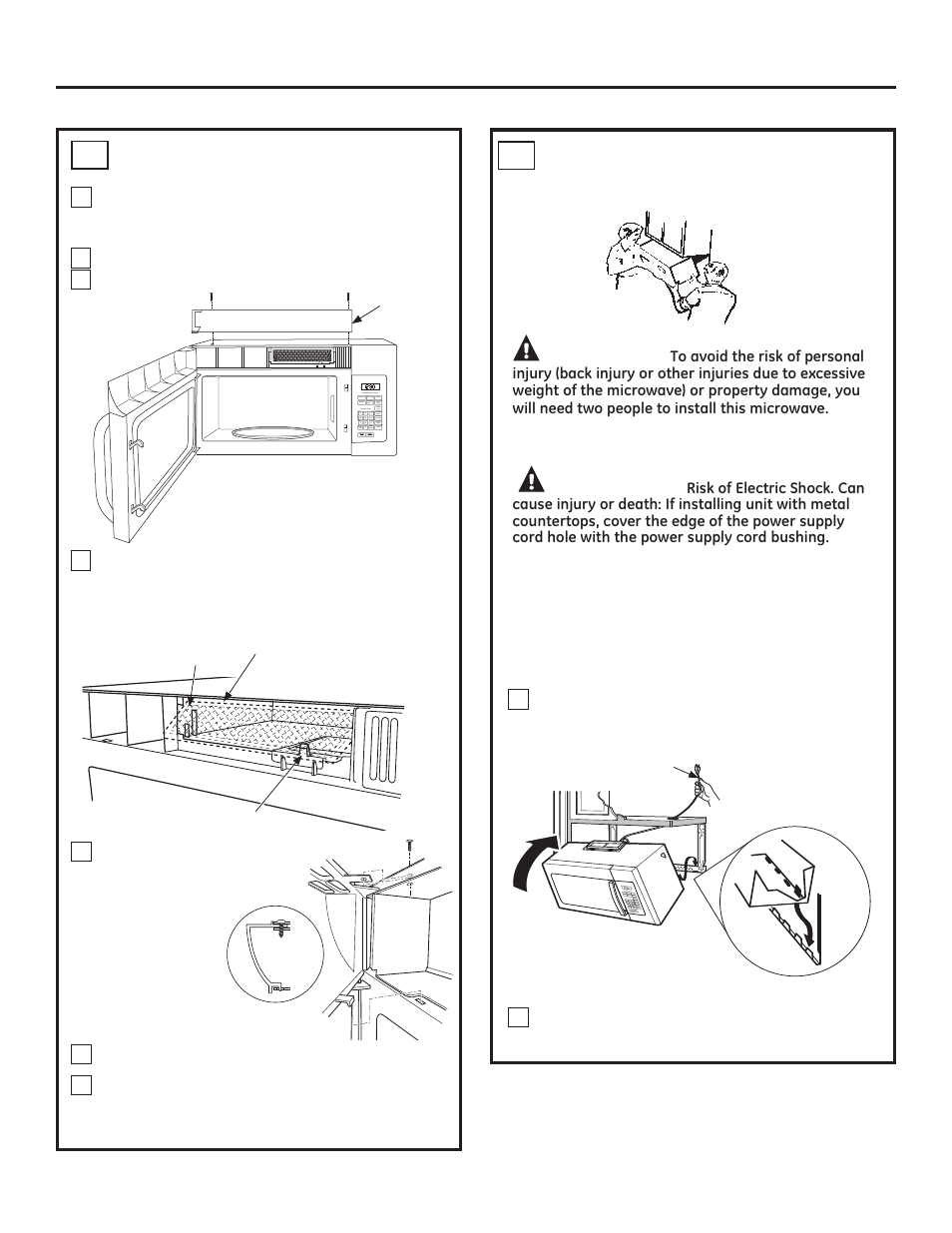 Installation instructions, Caution, Warning | Mount the microwave oven, Installing the charcoal filter a3 | GE JNM3161DFBB User Manual | Page 14 / 48