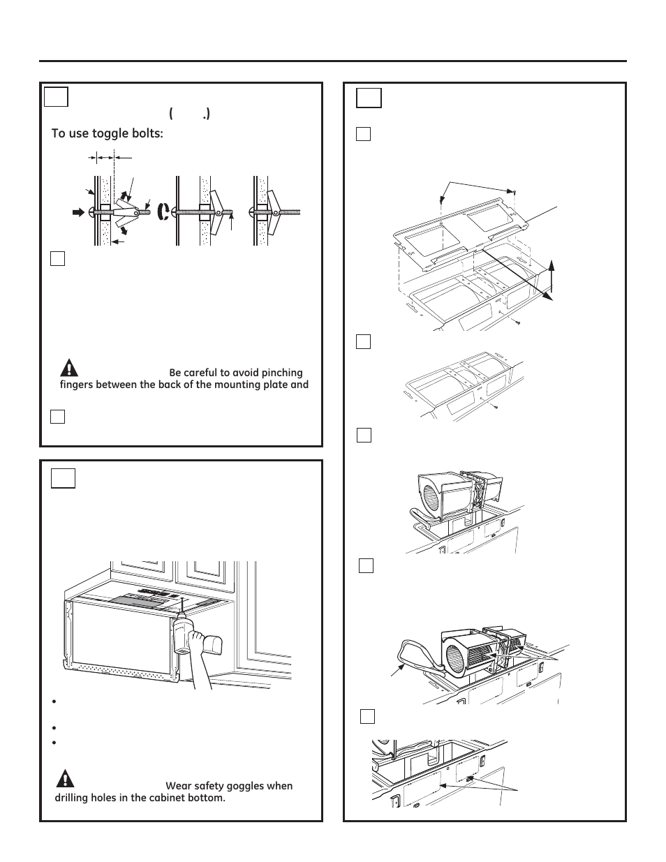 Installation instructions, Caution, Adapting blower for outside back exhaust c4 | Attach the mounting plate to the wall cont c2 | GE JNM3161DFBB User Manual | Page 21 / 48