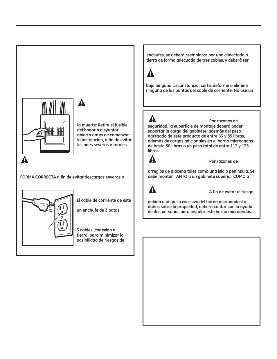 Instrucciones importantes de seguridad, Requisitos eléctricos instrucciones de instalación, Advertencia | Precaución, Modelos de 120 v | GE JNM3161DFBB User Manual | Page 27 / 48