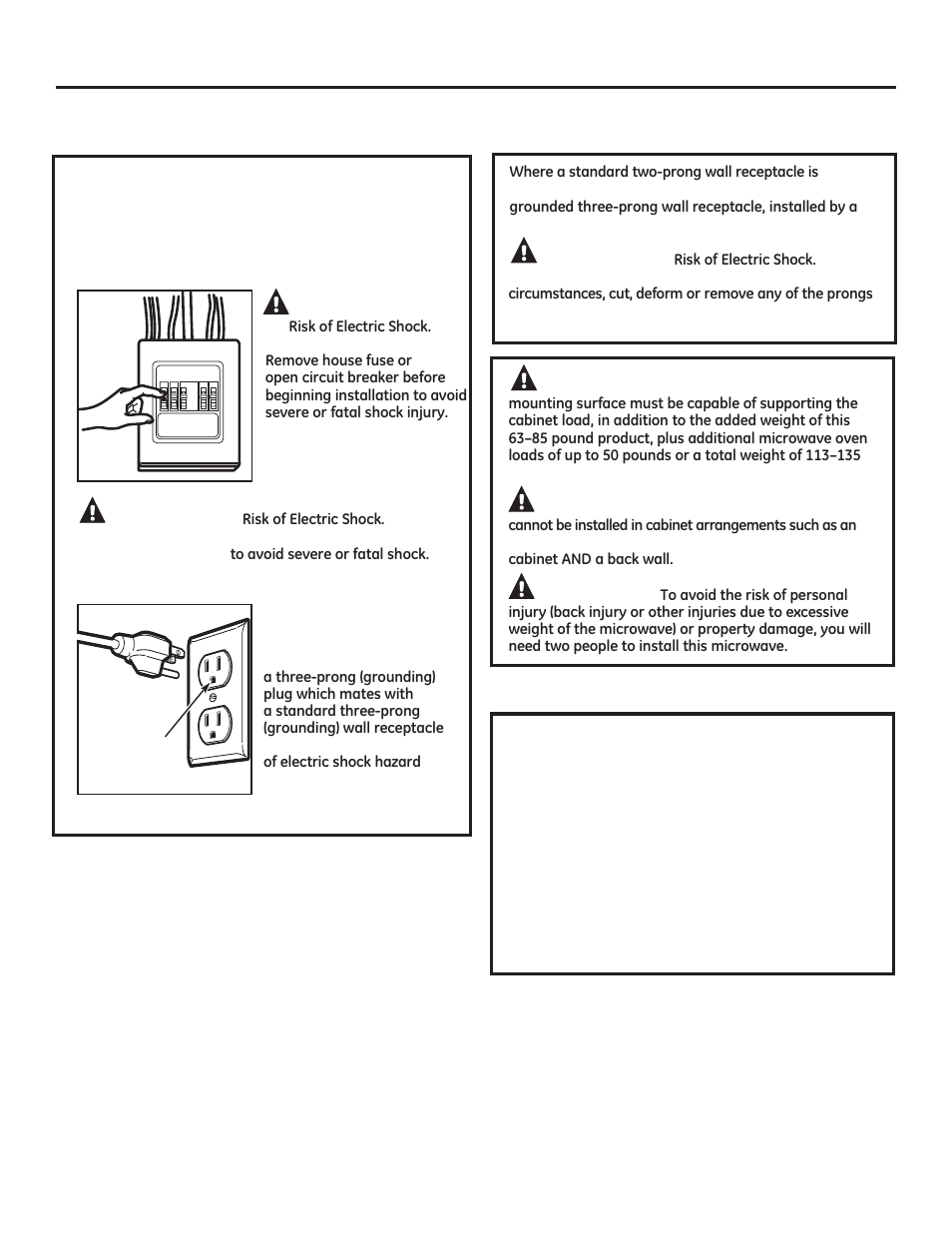 Important safety instructions, Electrical requirements installation instructions, Warning | Caution, 120 v models | GE JNM3161DFBB User Manual | Page 3 / 48