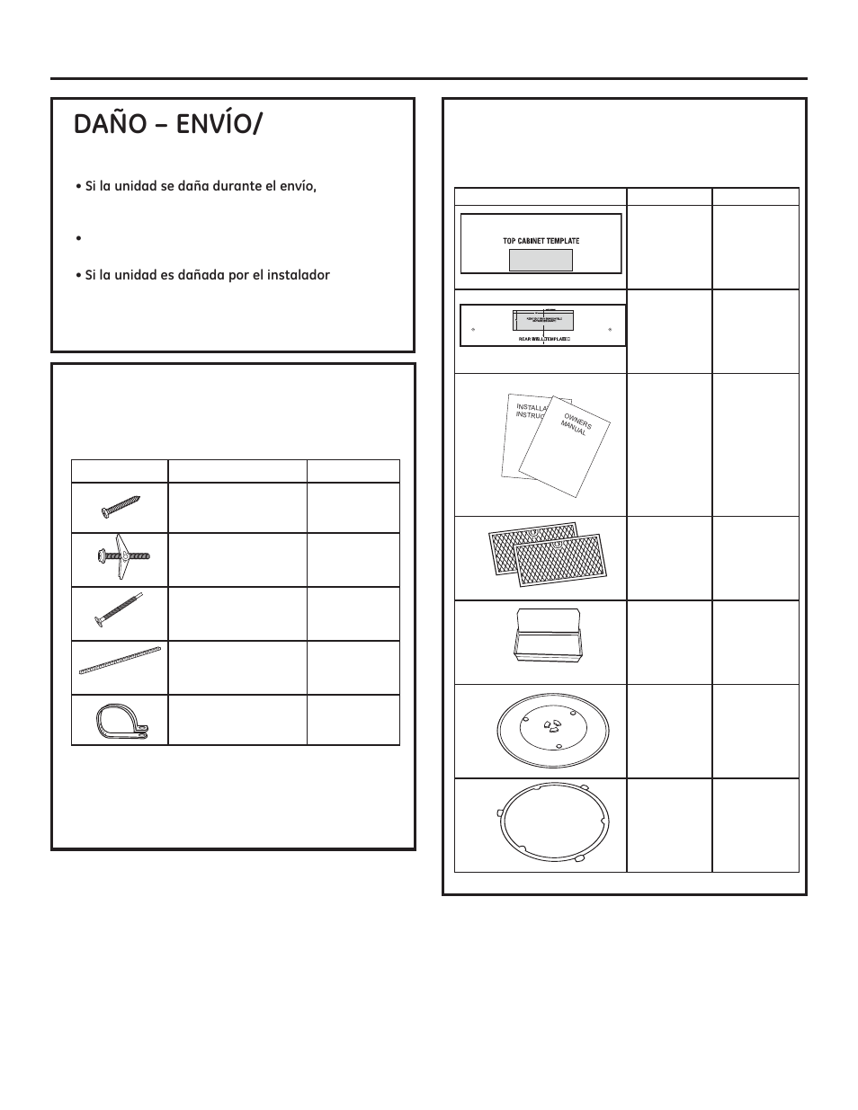 Instrucciones de instalación, F2²(19ë2 instalación partes incluidas, Partes incluidas | Piezas adicionales, Paquete de piezas | GE JNM3161DFBB User Manual | Page 31 / 48
