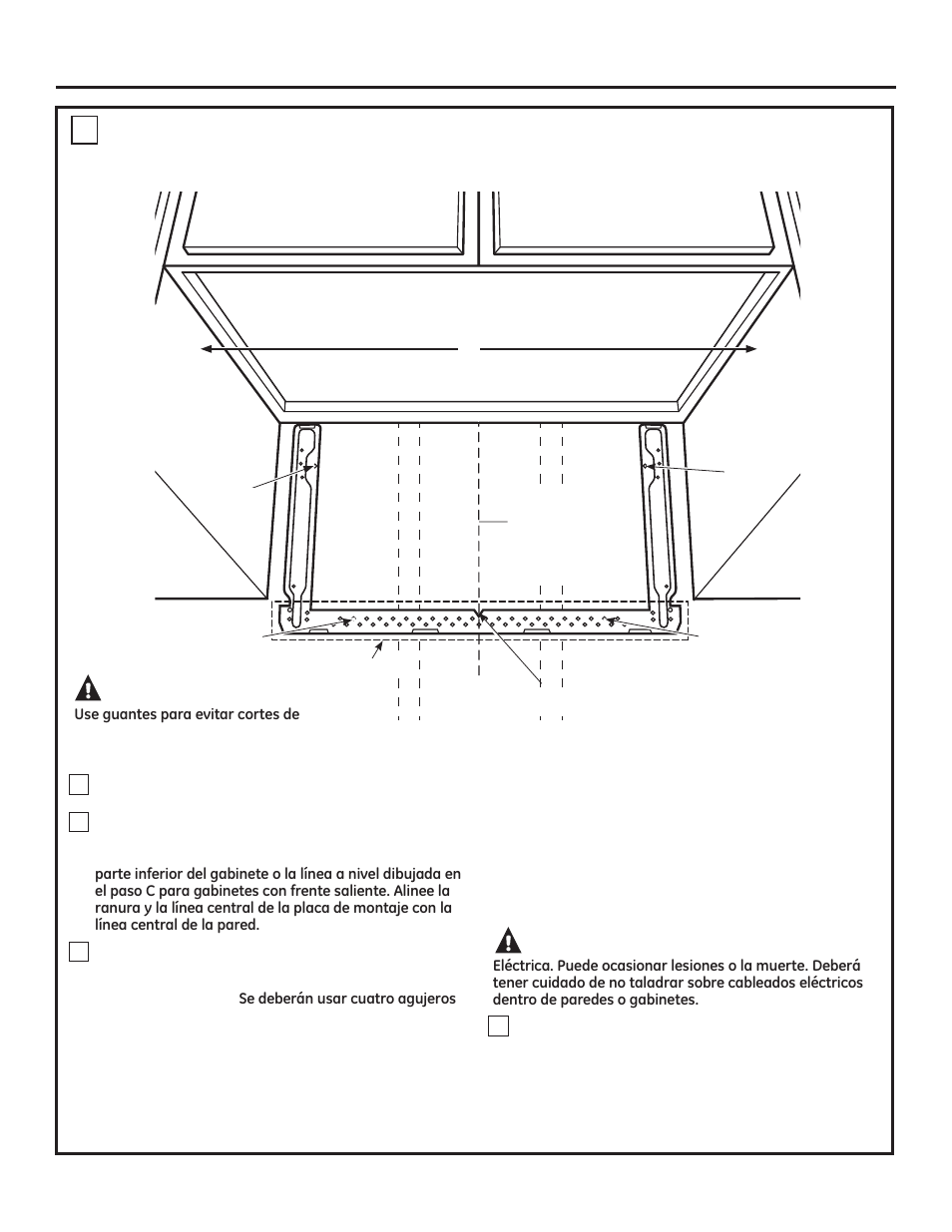 Instrucciones de instalación, Advertencia, Precaución | Alinee la placa de montaje | GE JNM3161DFBB User Manual | Page 35 / 48