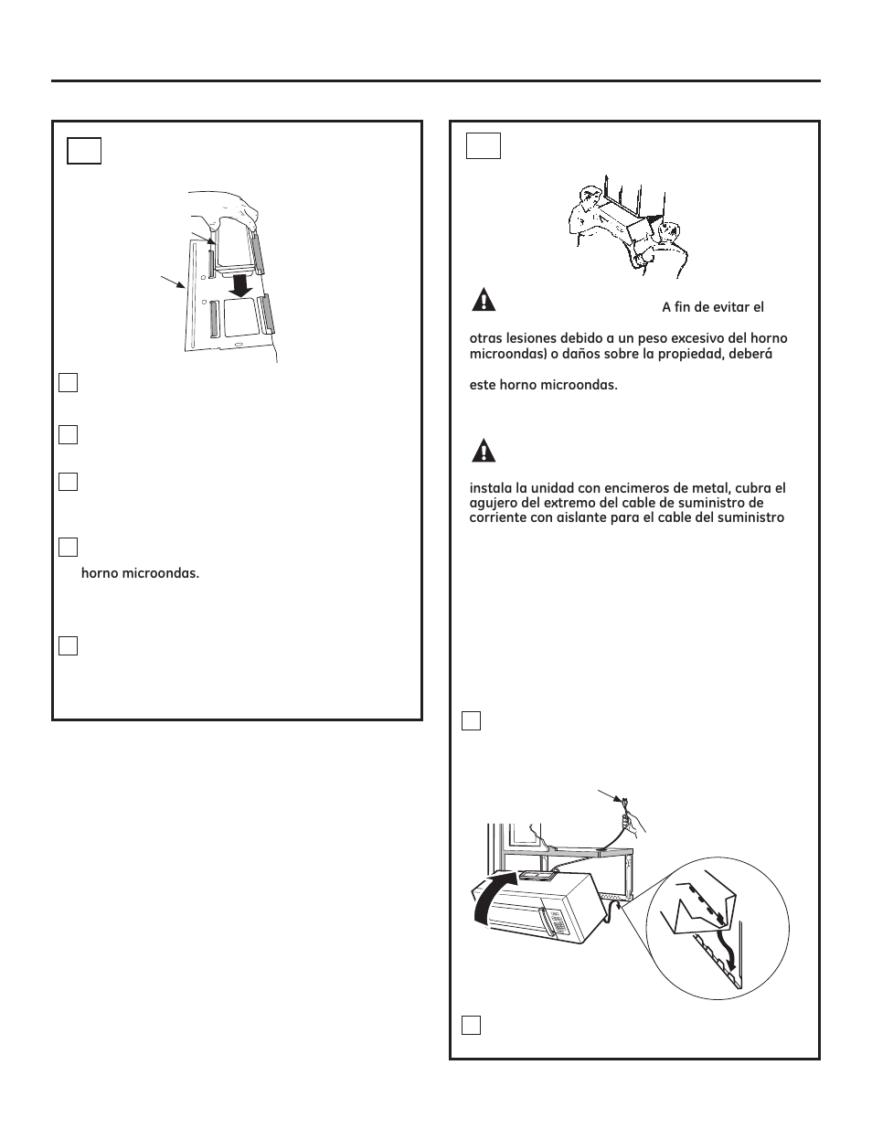 Instrucciones de instalación, Precaución, Advertencia | Monte el horno microondas b5, Ensamble e instale el adaptador b4 | GE JNM3161DFBB User Manual | Page 42 / 48