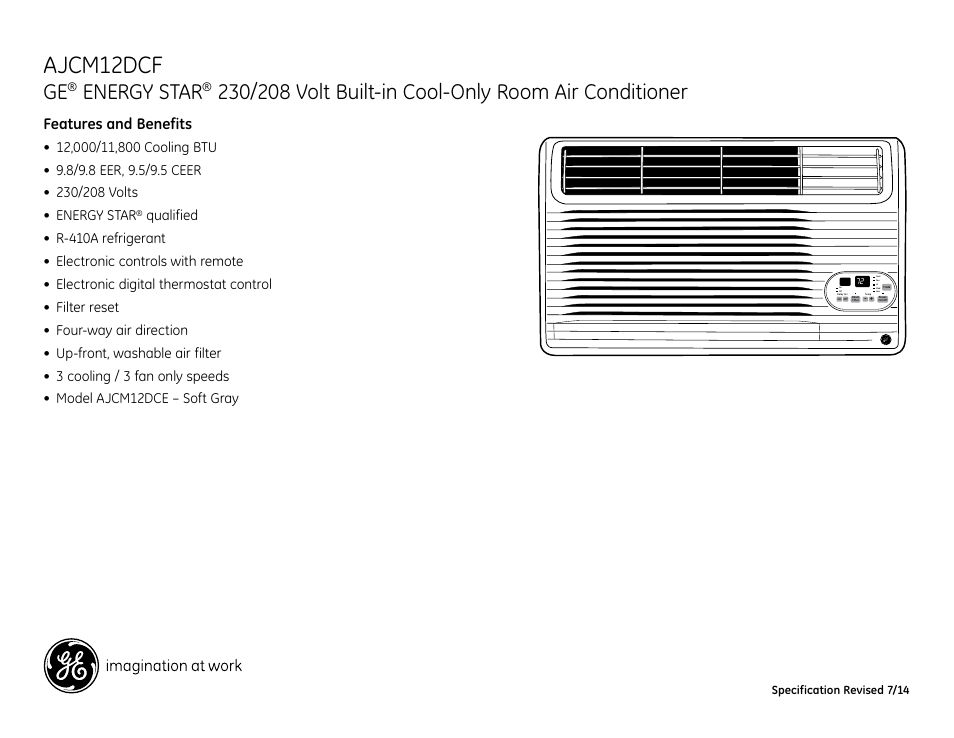 Energy star, Ajcm12dcf, Features and benefits | GE AJCM12DCF User Manual | Page 3 / 3