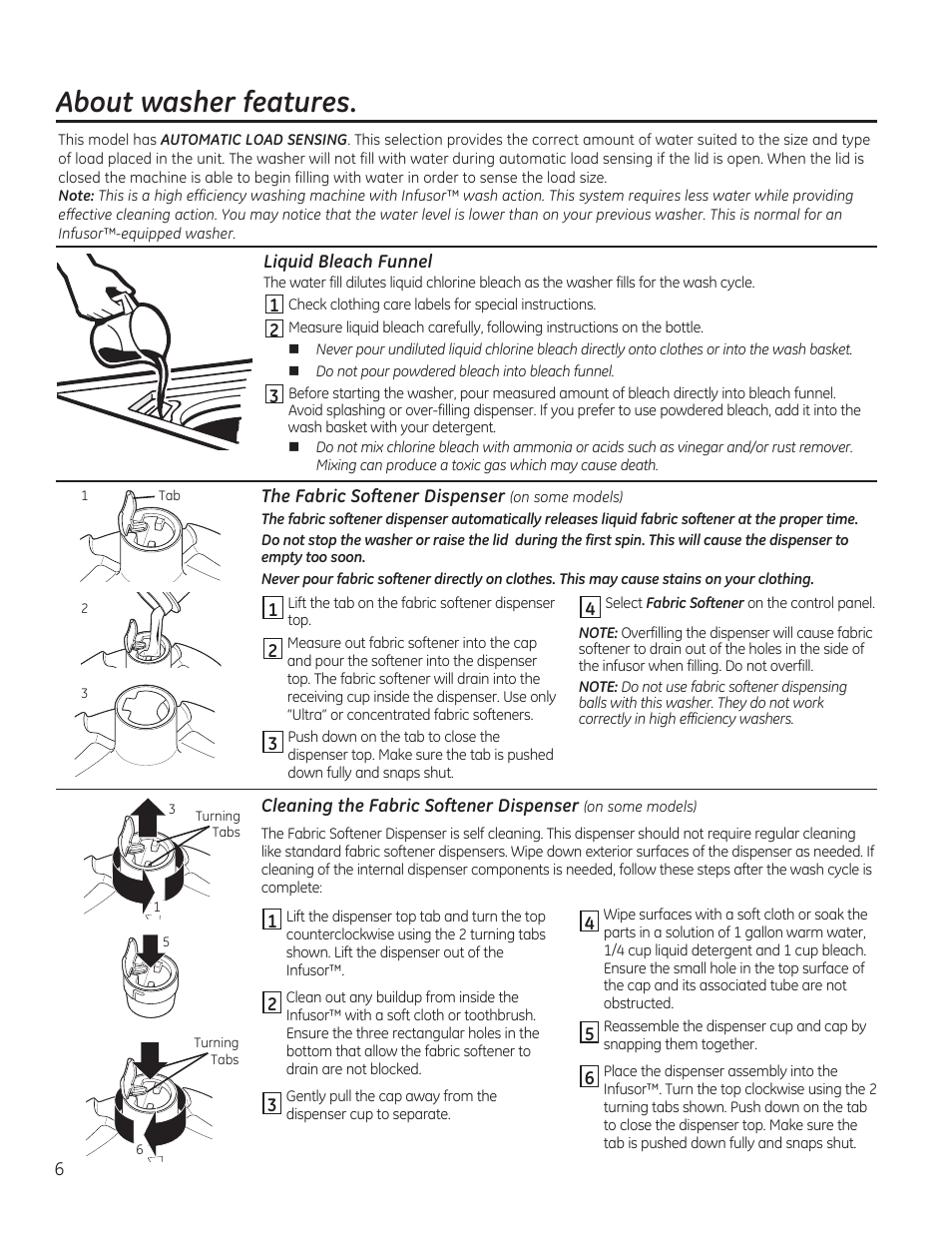 About washer features | GE GTWN5550DWW User Manual | Page 6 / 24