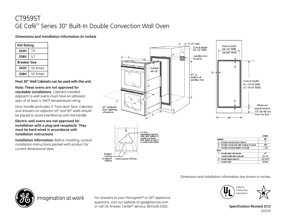 GE CT959STSS User Manual | 2 pages