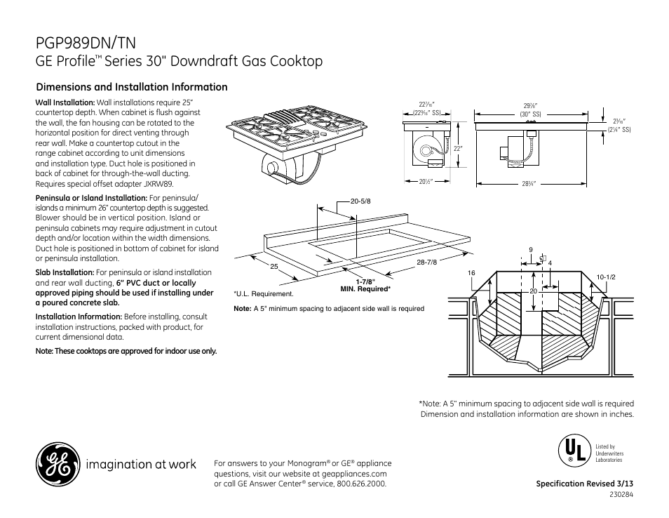 GE PGP989DNBB User Manual | 3 pages