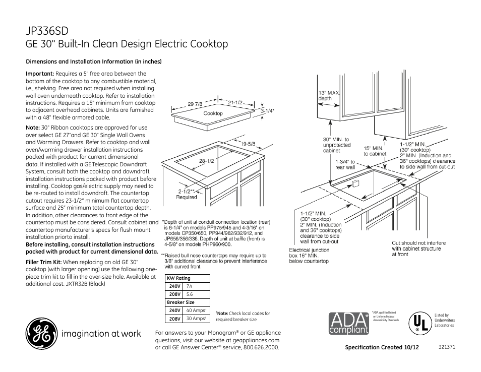 GE JP336SDSS User Manual | 2 pages