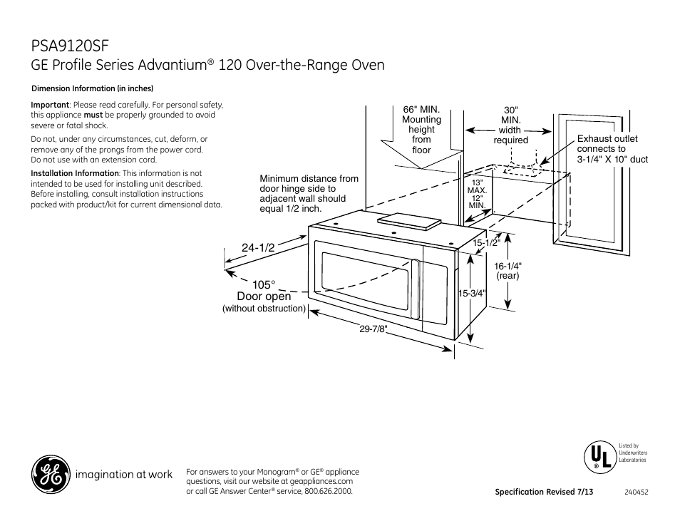 GE PSA9120SFSS User Manual | 3 pages