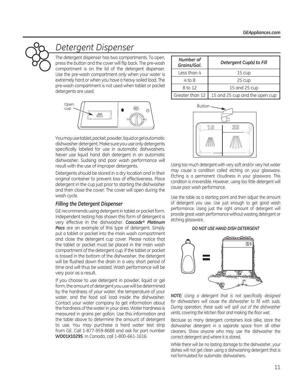 Detergent dispenser | GE PDW1860NSS User Manual | Page 11 / 20