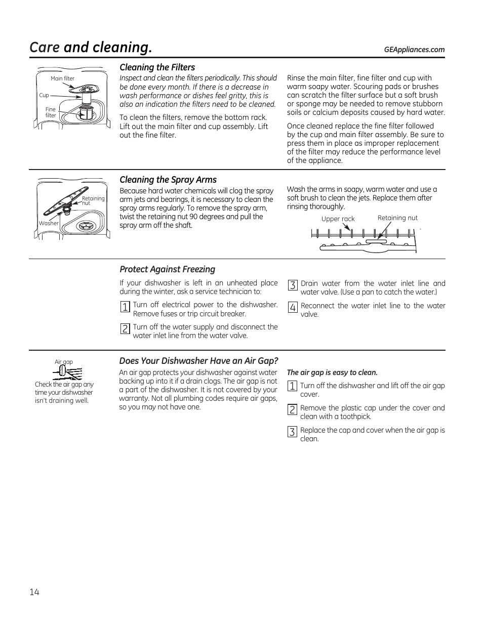 Care and cleaning | GE PDW1860NSS User Manual | Page 14 / 20