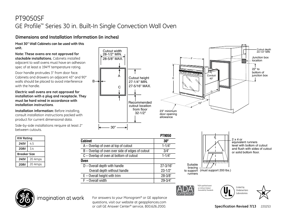 GE PT9050SFSS User Manual | 3 pages