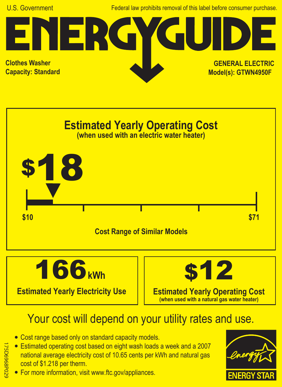 GE GTWN4950FWW User Manual | 1 page