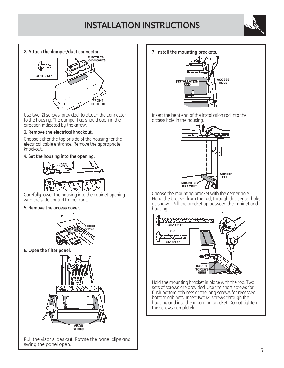 Installation instructions | GE JV394SBB User Manual | Page 5 / 8