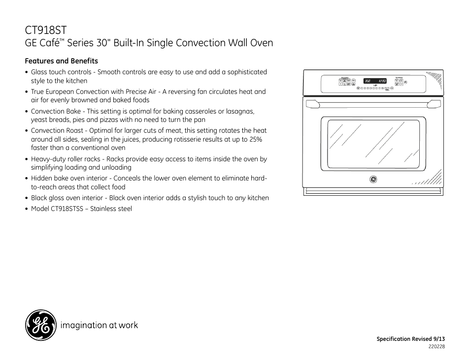 Ct918st, Ge café, Series 30" built-in single convection wall oven | GE CT918STSS User Manual | Page 2 / 2