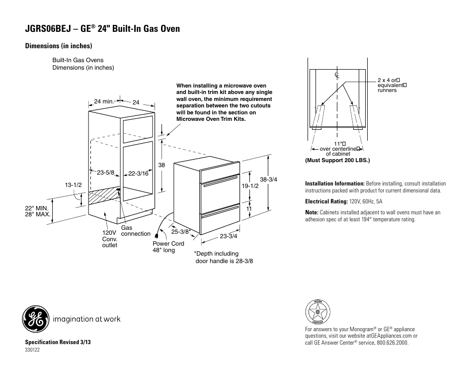 GE JGRS06BEJBB User Manual | 2 pages