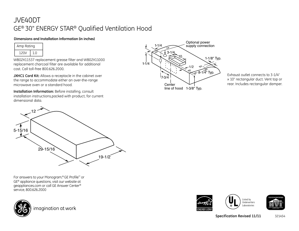 GE JVE40DTBB User Manual | 2 pages