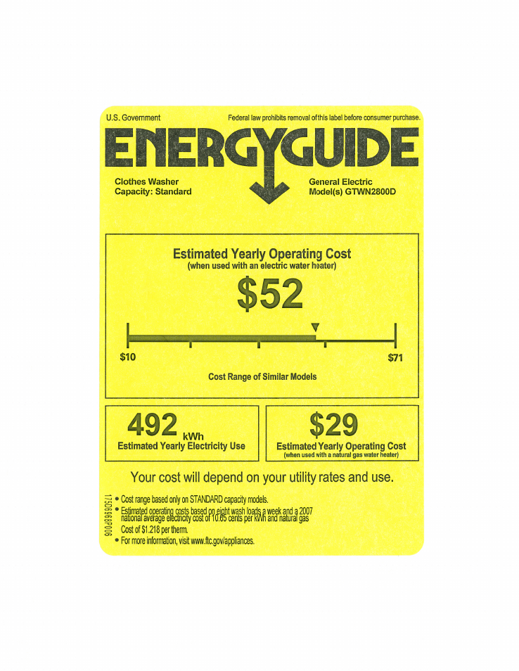 GE GTWN2800DWW User Manual | 1 page