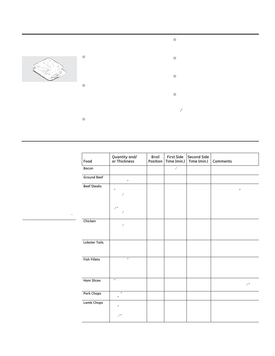 Broiling guide | GE JGRS06BEJBB User Manual | Page 21 / 28