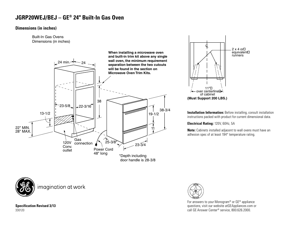 GE JGRP20BEJBB User Manual | 2 pages