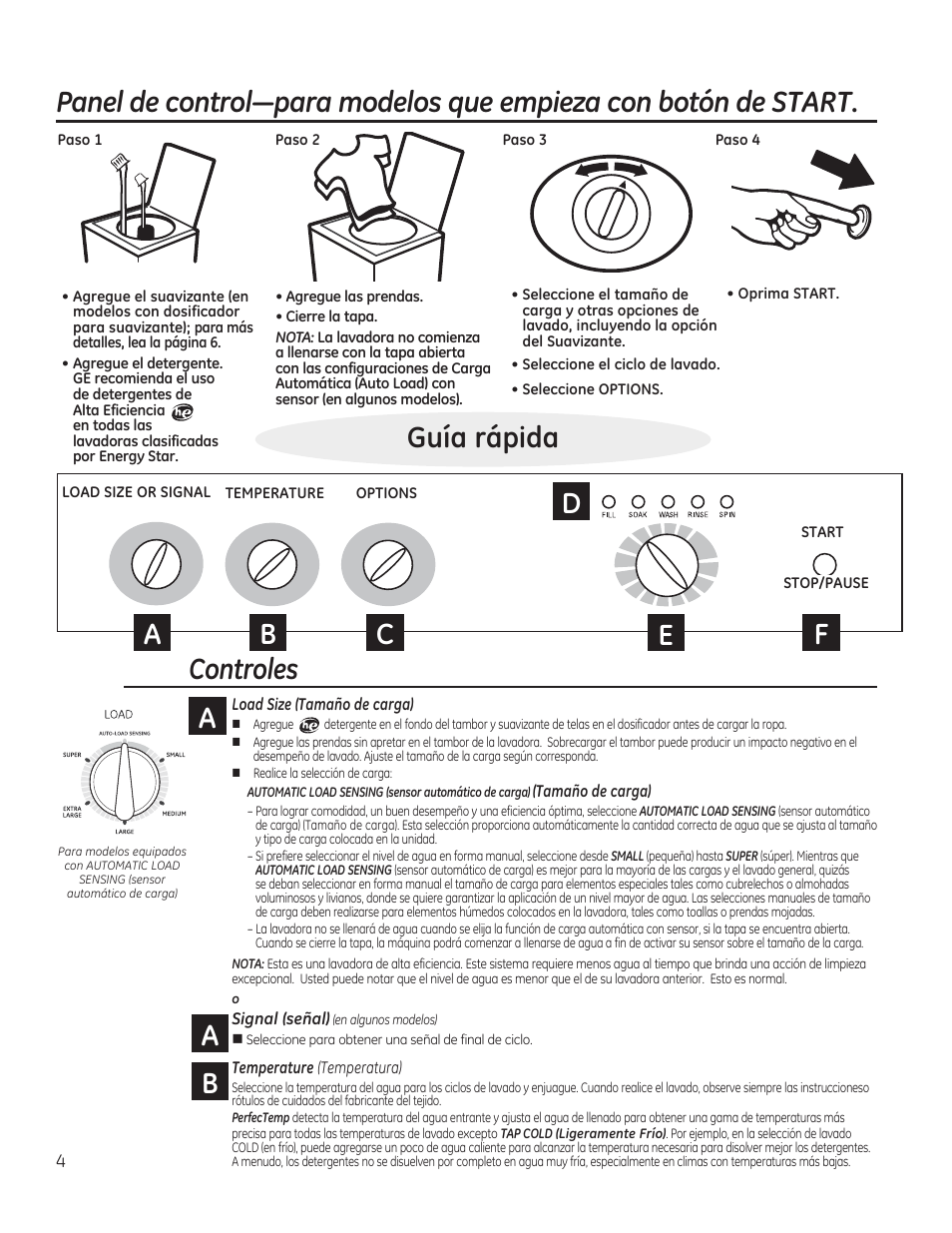 Controles | GE GTWN4250DWS User Manual | Page 16 / 24