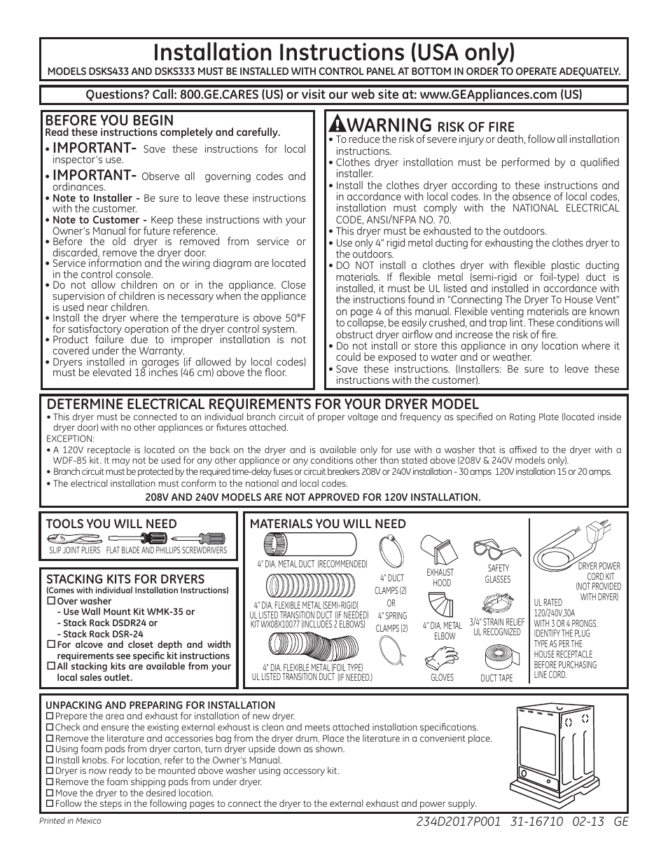 GE DSKS333ECWW User Manual | 4 pages