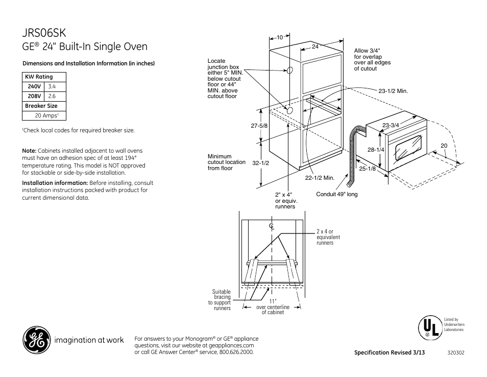 GE JRS06SKSS User Manual | 2 pages