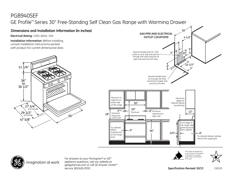 GE PGB940SEFSS User Manual | 2 pages