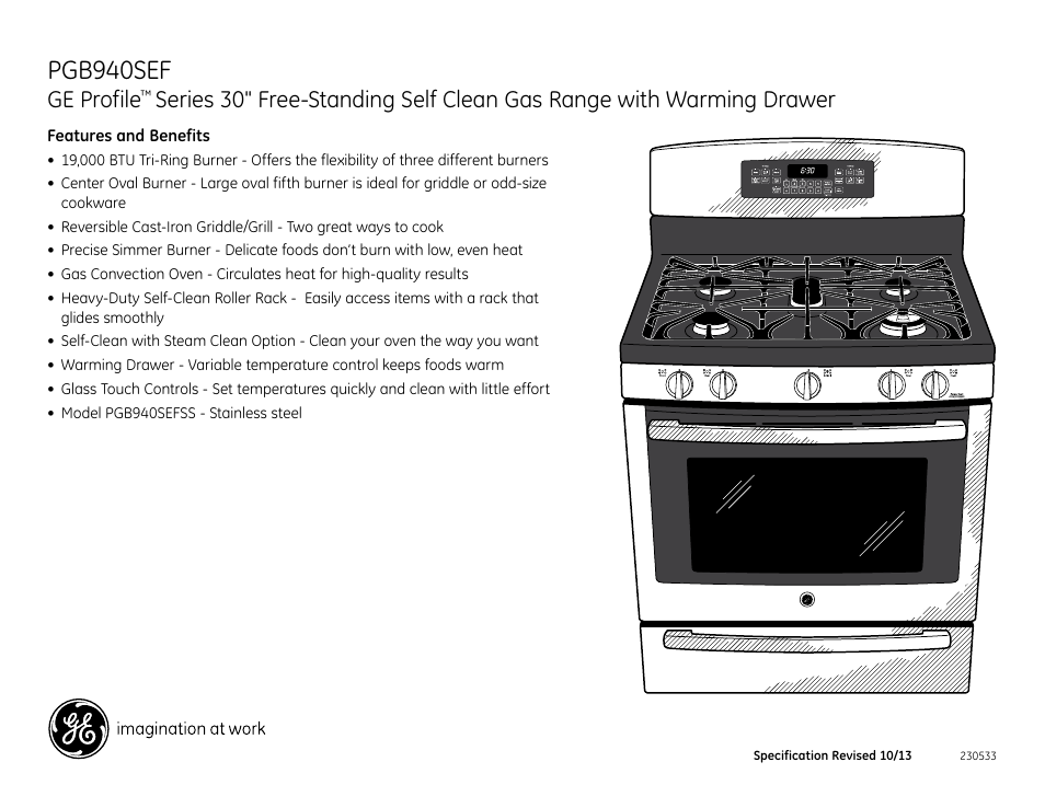 Pgb940sef, Ge profile | GE PGB940SEFSS User Manual | Page 2 / 2