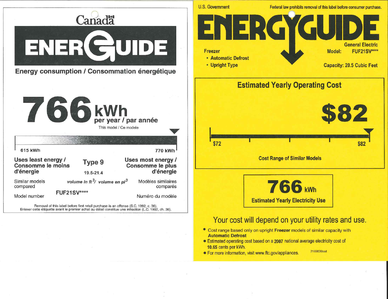 GE FUF21SVRWW User Manual | 1 page