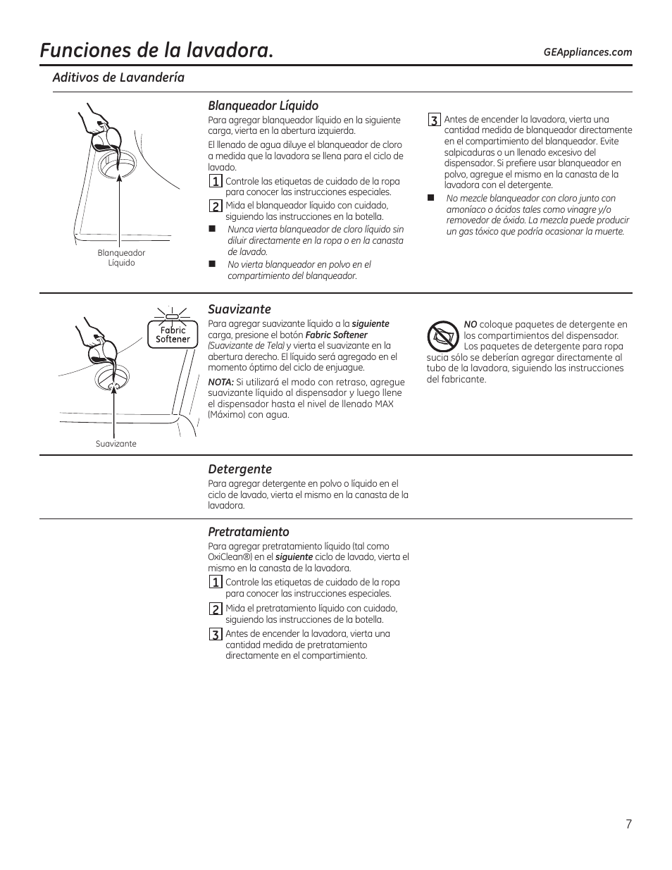 Funciones de la lavadora | GE GTWN7450HWW User Manual | Page 23 / 32