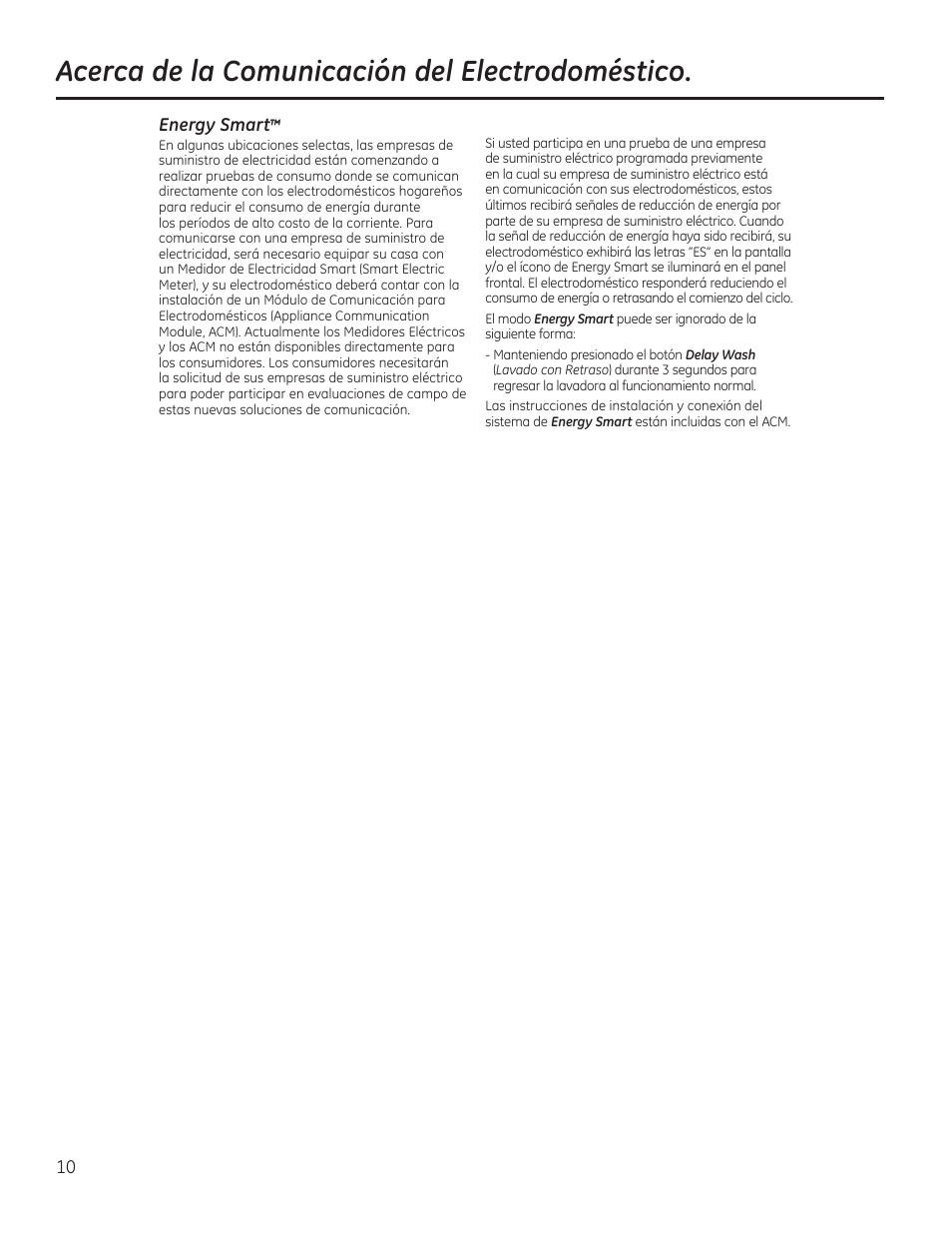 Acerca de la comunicación del electrodoméstico, Energy smart | GE GTWN7450HWW User Manual | Page 26 / 32