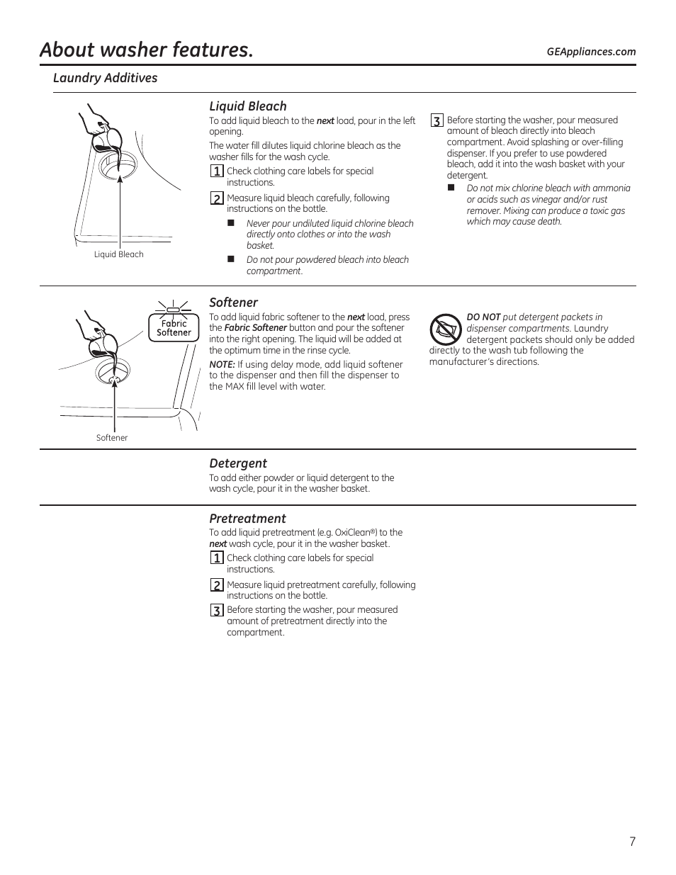 About washer features | GE GTWN7450HWW User Manual | Page 7 / 32