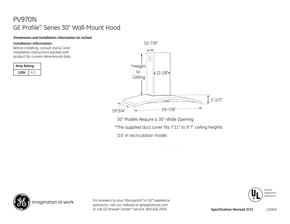 GE PV970NSS User Manual | 2 pages