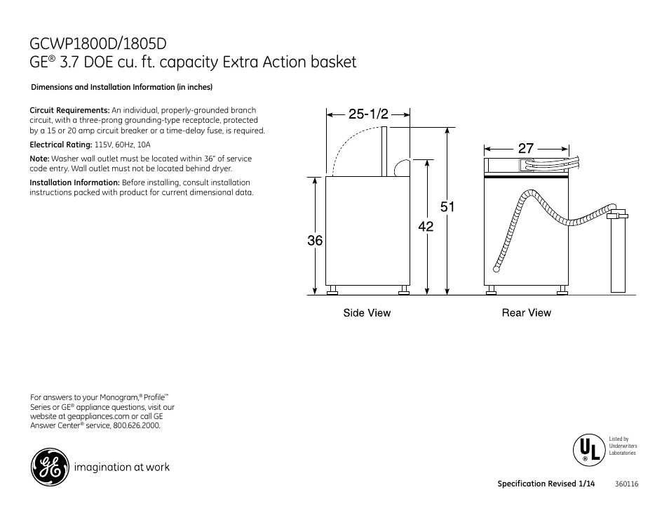 GE GCWP1805DCC User Manual | 2 pages