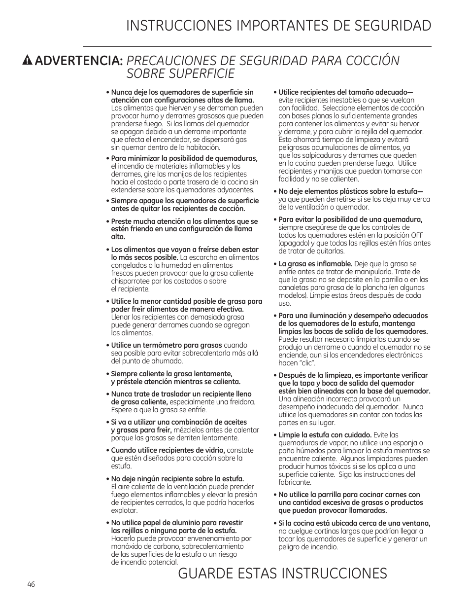 Sobre superficie, Instrucciones importantes de seguridad, Guarde estas instrucciones | A advertencia | GE ZGU364NRPSS User Manual | Page 46 / 60