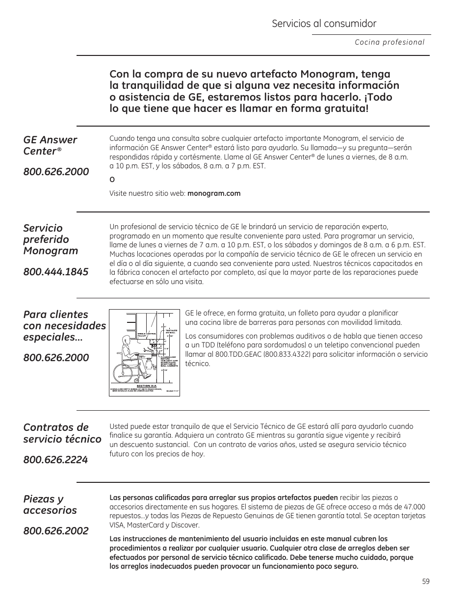 Servicios al consumidor | GE ZGU364NRPSS User Manual | Page 59 / 60